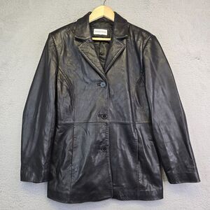 Charles Klein Leather Jacket Women's M Large Black Long Line Biker Moto‎ Gru